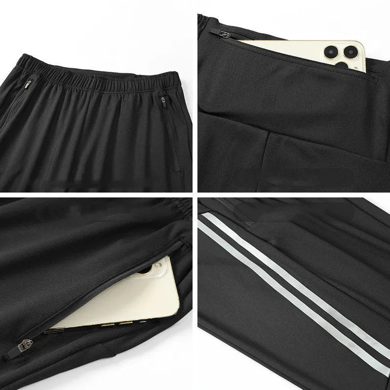 Men's black and navy blue polyester running trousers for spring exercise