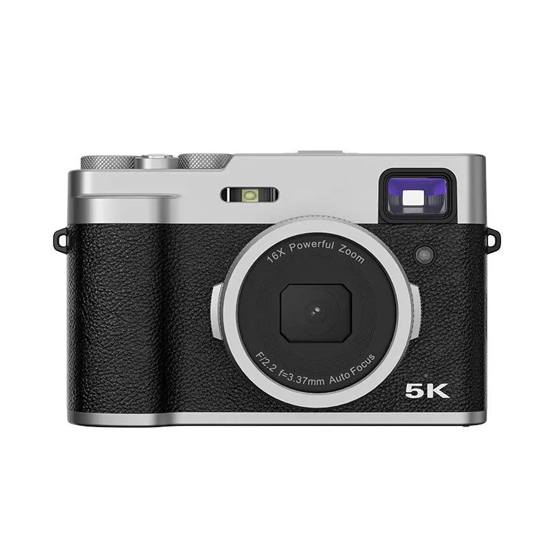 5K HD digital camera with dual cameras and optical viewfinder in black or brown colour