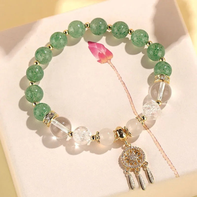 Women's Chinese style electroplated crystal tassel bracelet with diamond-shaped charms