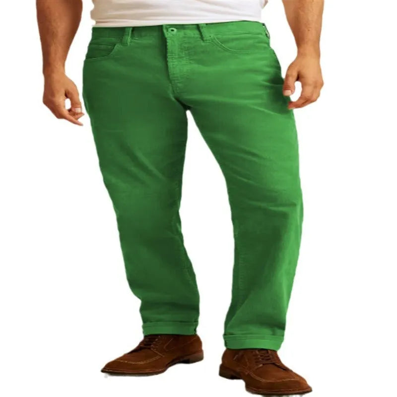 Army Green loose straight-leg corduroy trousers with a mid waist and zip fly