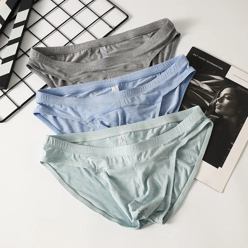 Modal low waist Jacquard ice silk briefs in colourful blue on a white background