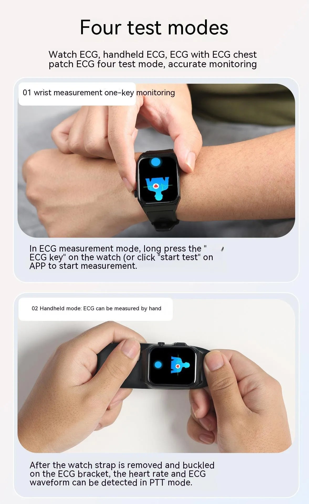 Non-invasive smart watch with IPS screen, touch button, available in black, blue, red and leather colours