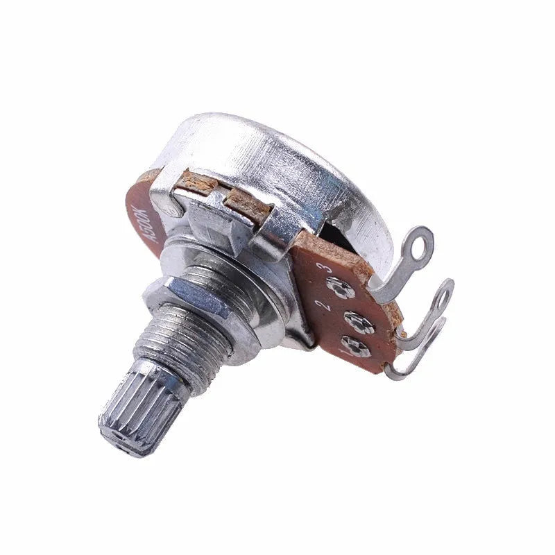 Solid metal electric guitar control knob for potentiometer, shown with A250K A500K B250K B500K value options.