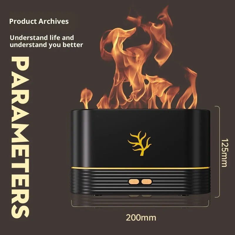 Square plastic USB aroma diffuser with 3D simulation flame effect and ambience light in white