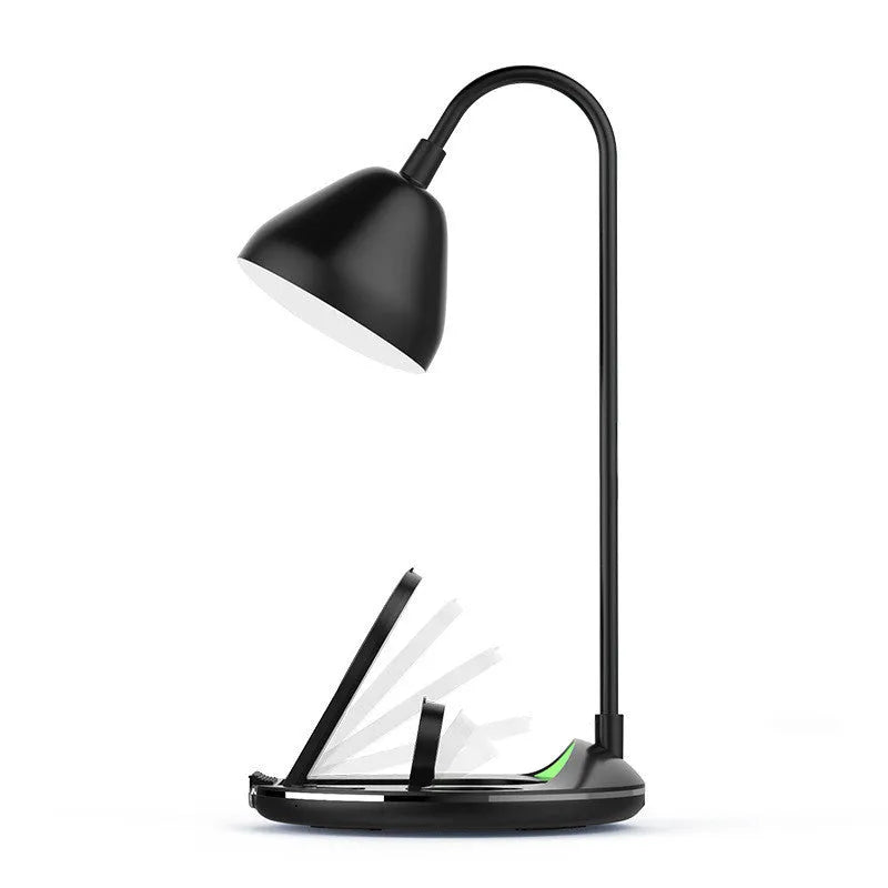 Black magnetic folding wireless charger stand showing adjustable angles for device viewing while charging