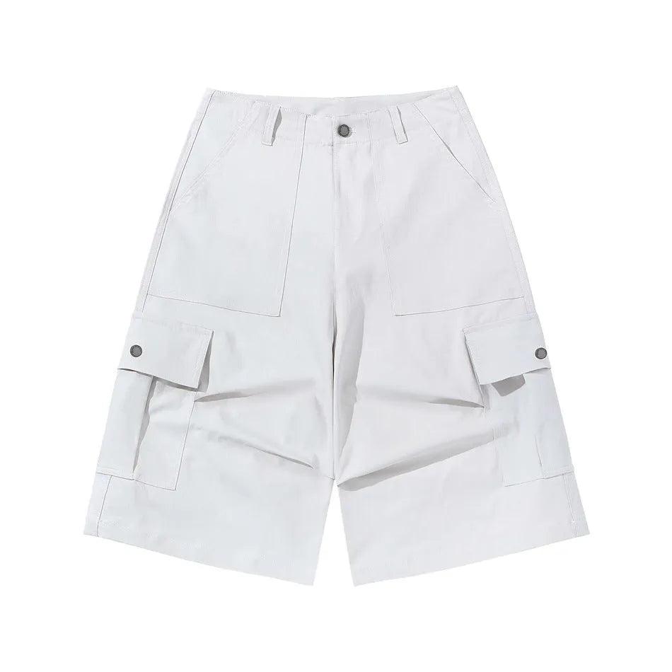 Men's Japanese-style retro loose casual shorts in polyester fibre, available in white, khaki, black, and gray