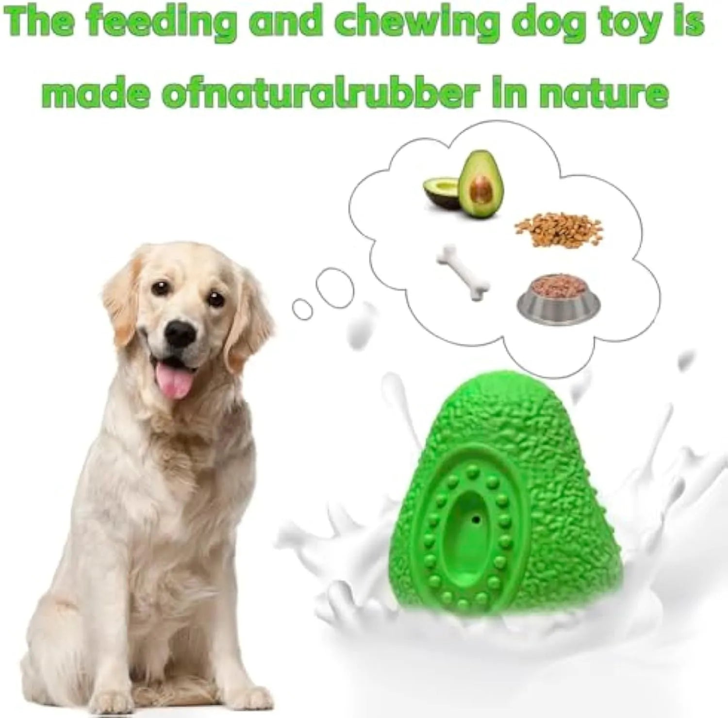 Green natural rubber dog chew toy with textured surface and food cavity for aggressive chewers