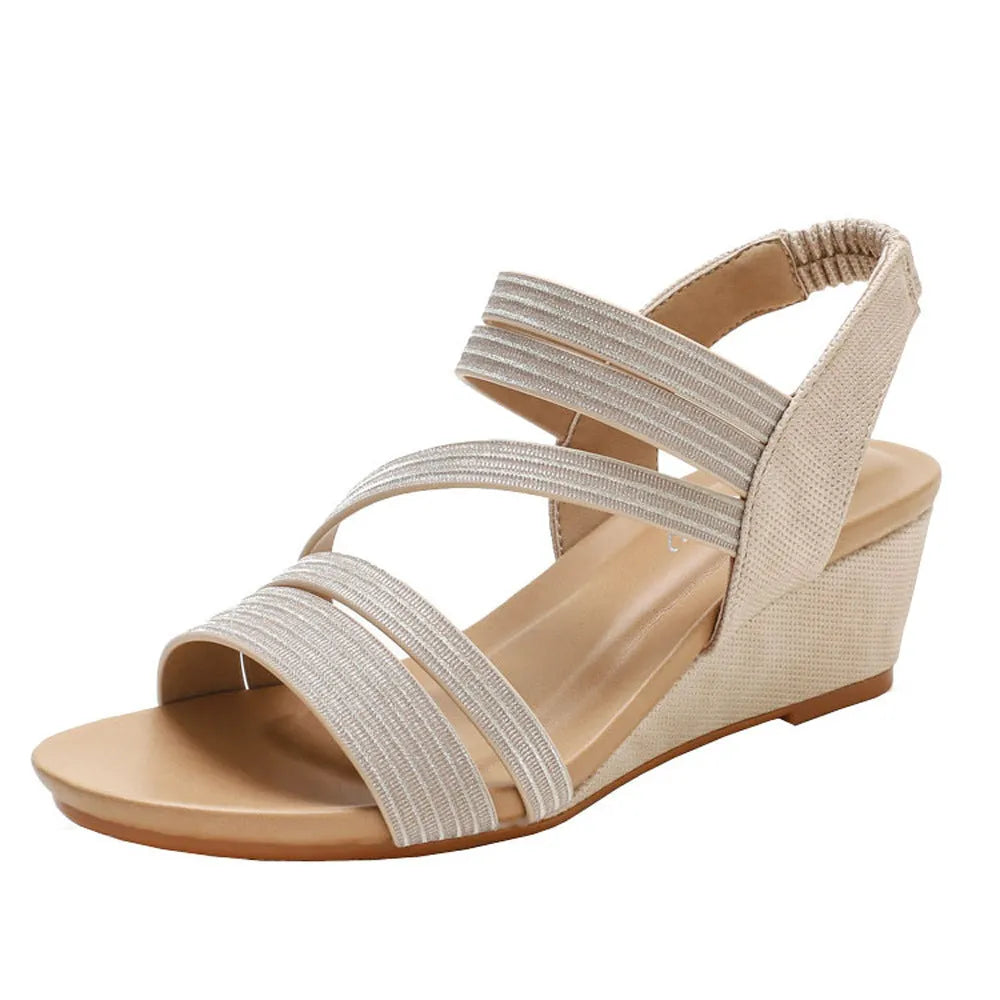 Women's summer platform sandals in gold, grey, or pink with soft leather sole and 3-5cm heel