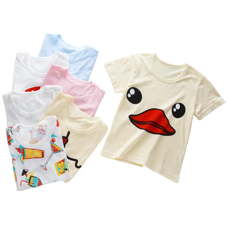 Cool school bus cartoon striped cotton t-shirt for kids unisex, short sleeves, round neck, summer style