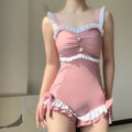 Women's solid colour one-piece swimsuit in milk silk fabric, shown in pink.