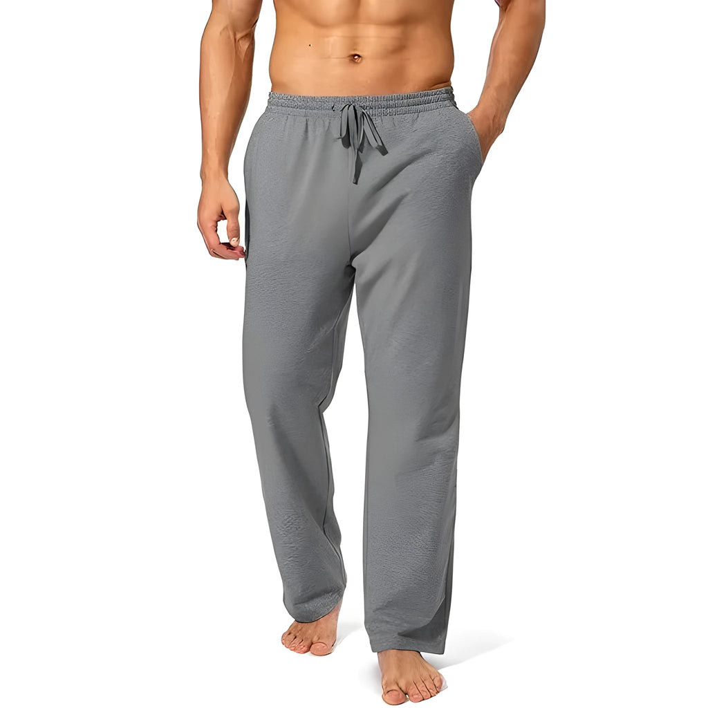 Men's loose fit casual trousers in quick-dry polyester fabric showing dark grey colour option