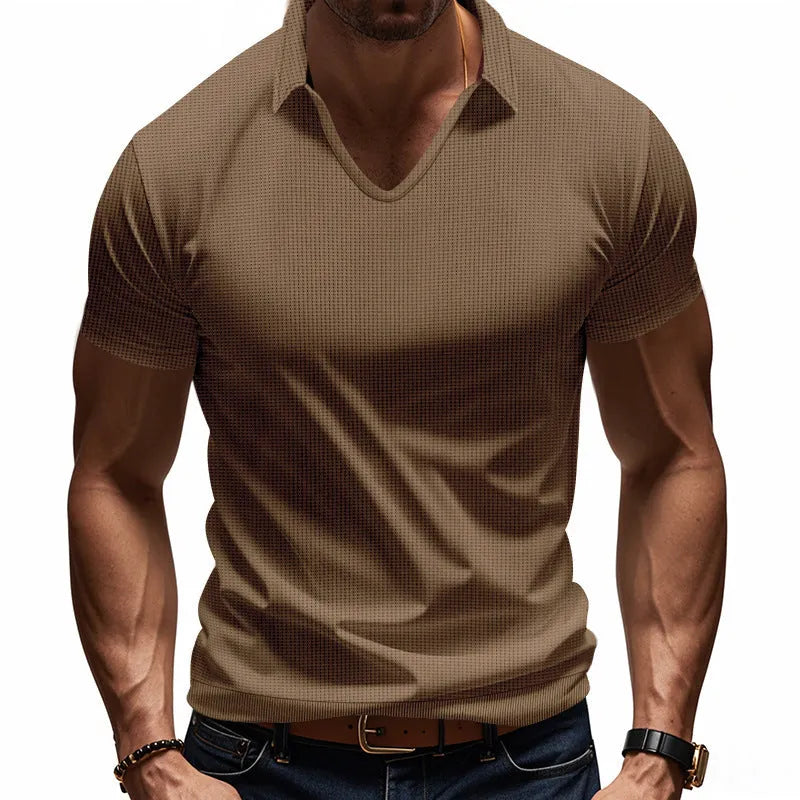 Men's loose fit V-neck short sleeve t-shirt in cotton blend fabric, summer casual wear