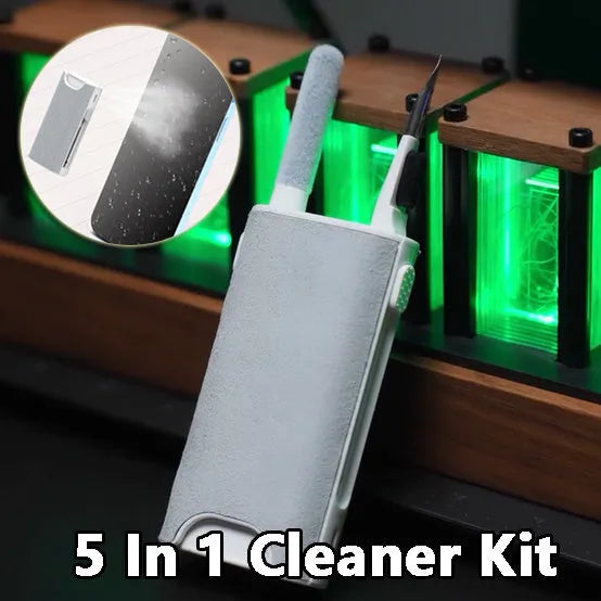 5-in-1 multifunctional screen and earphone cleaning pen kit with flocking sponge and metal tip.