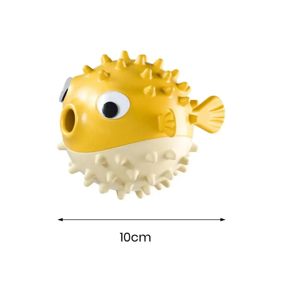 Yellow fish-shaped durable vinyl dog chew toy with textured surface for aggressive chewers.