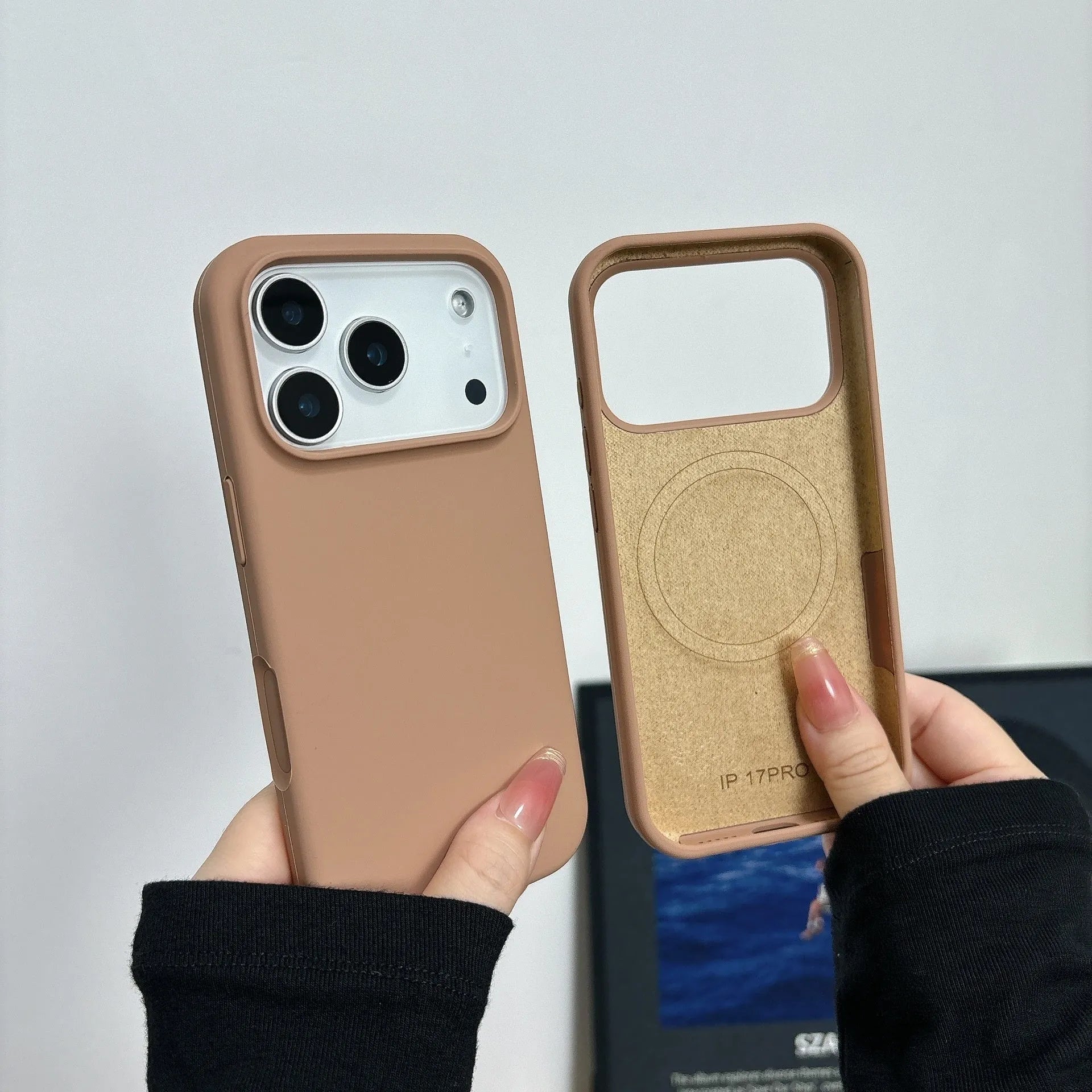 Liquid silicone magnetic charging phone case for iPhone in multiple colour options showing back cover design