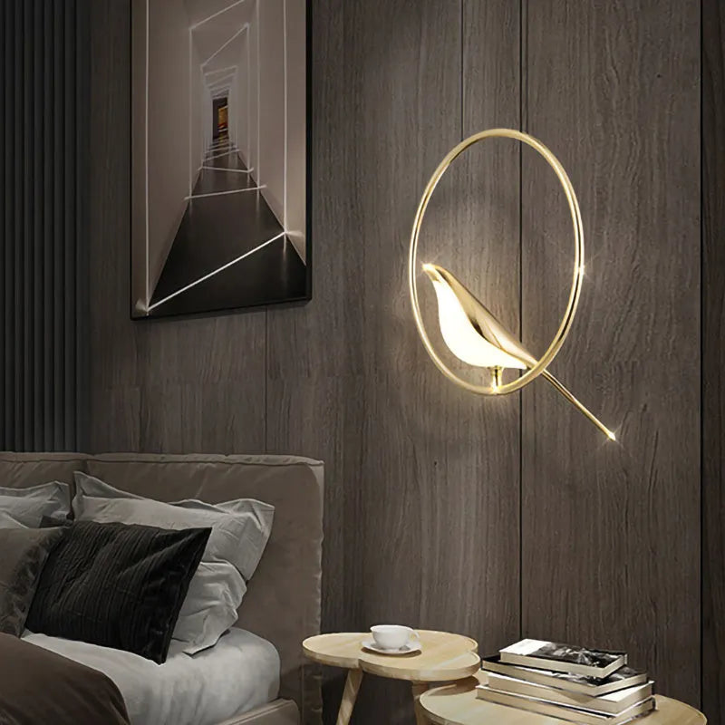 Modern minimalist chandelier with a single magpie bird design, 150cm long, made of zinc alloy and acrylic.