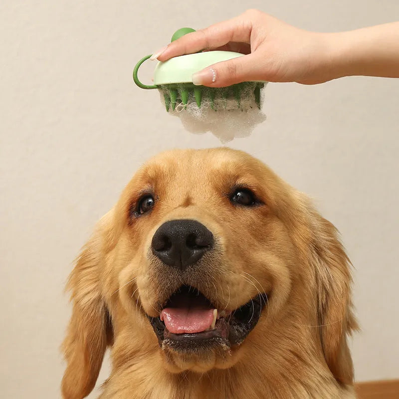 Soft silicone pet bath massage brush with hair removal function in four colour options