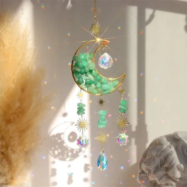 K9 crystal reflective moon pendant car accessory in blue, green, pink, purple, or white.