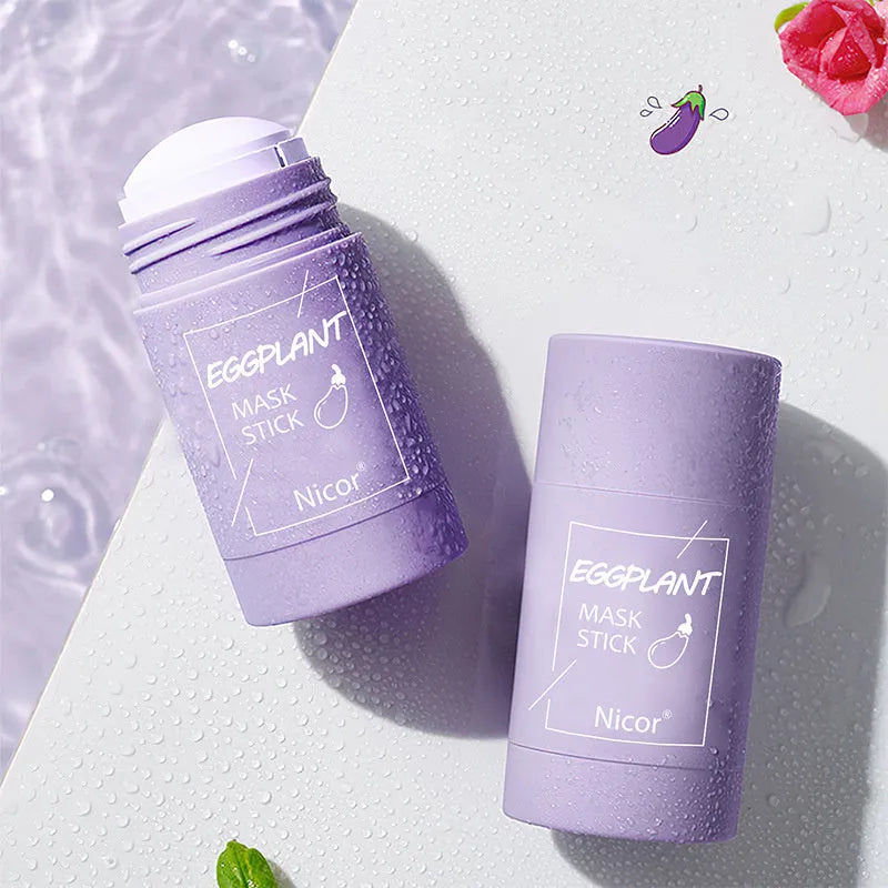 Green tea and eggplant solid clay mask stick for oil control and anti-acne skincare