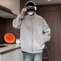 Grey tie-dyed PU leather stand collar jacket with Hong Kong style loose fit