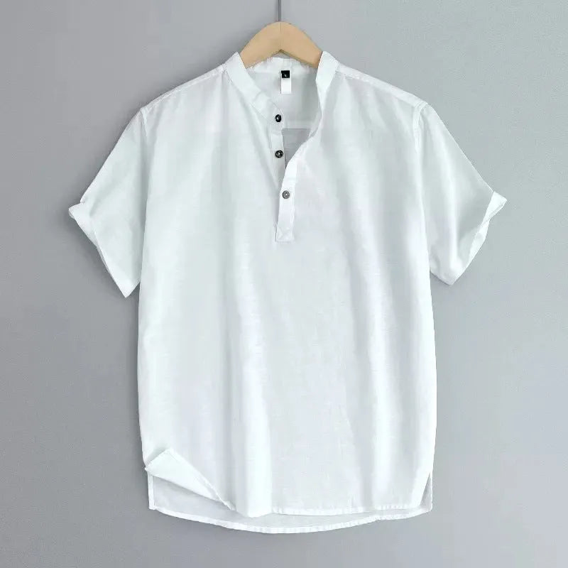 Men's thin linen short sleeve T-shirt in solid colours with extended sizing options