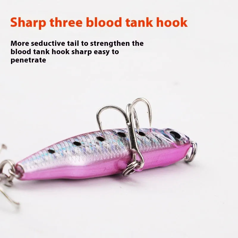 Small silver fish pencil bait lure set with double hooks, five pieces and box, 3.5g to 13g