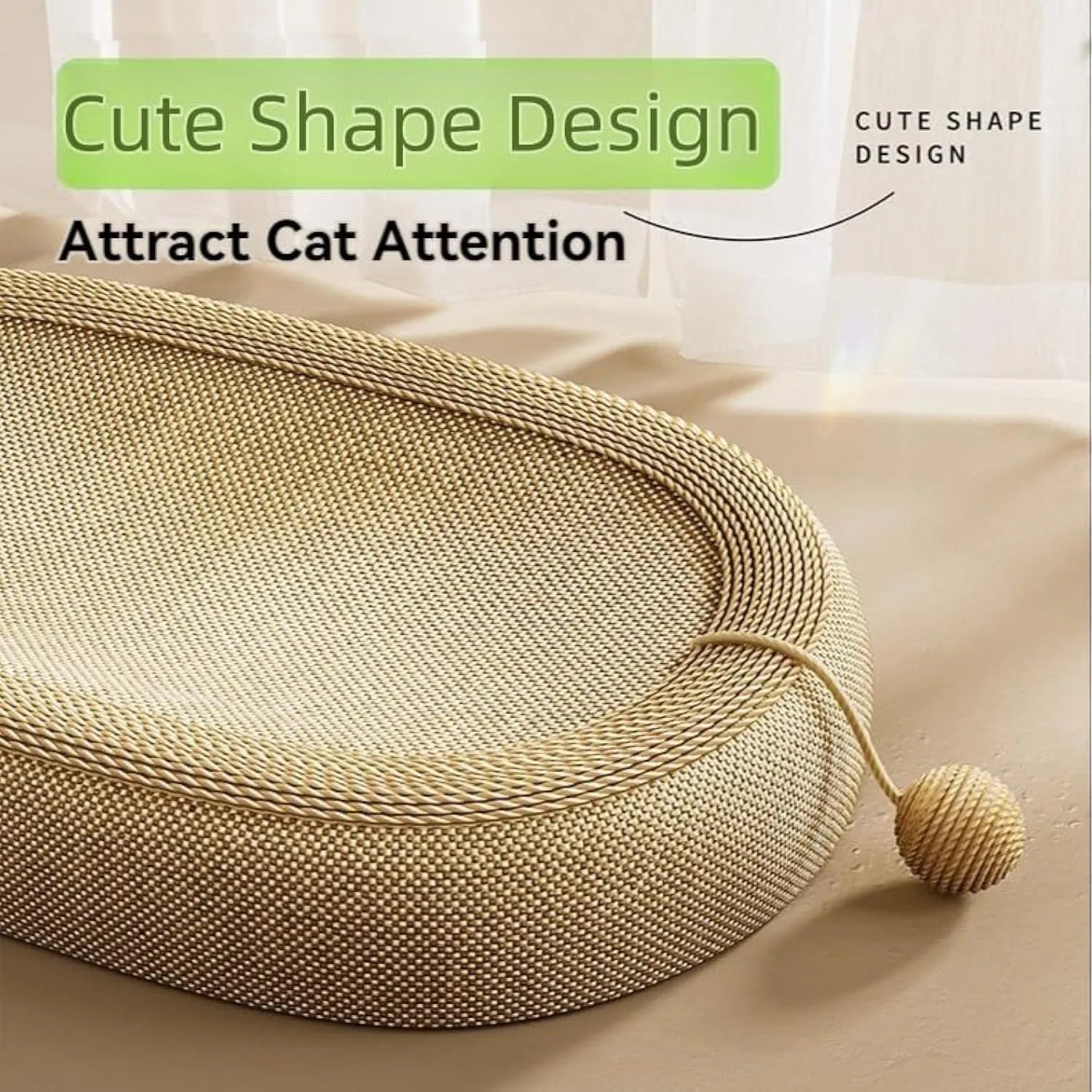 Large rectangular sisal cat scratching board with a raised lounge bed on top, showing two size options.
