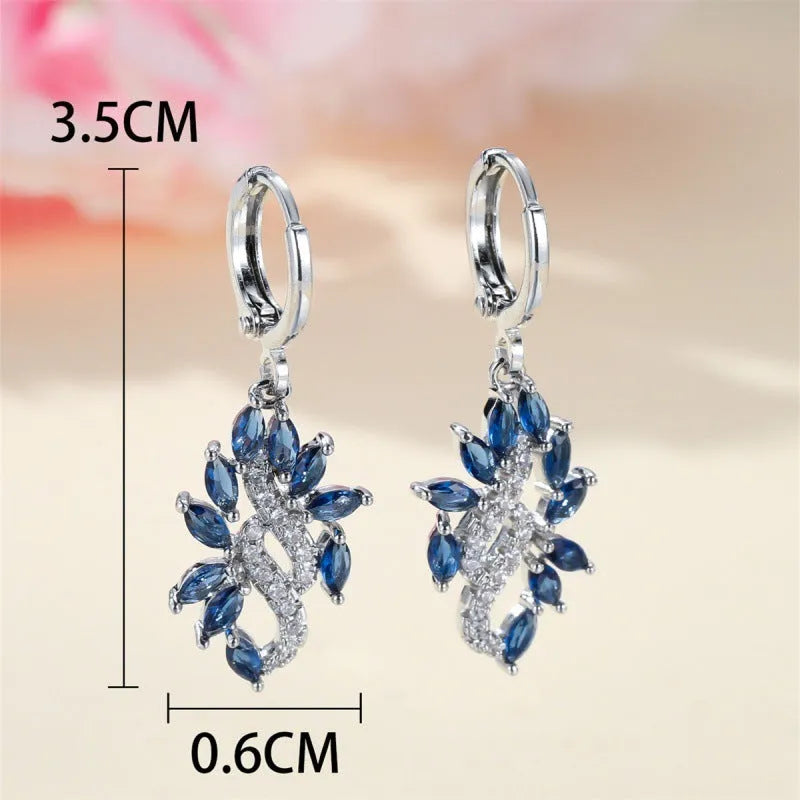 Women's simple minority style alloy earrings with platinum sapphire blue finish