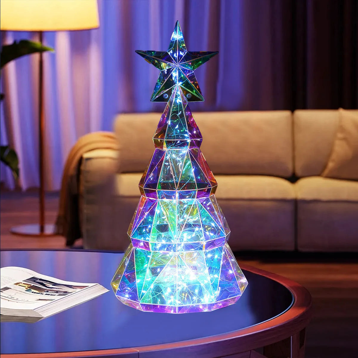 Colourful cartoon Christmas tree LED light decoration measuring 20cm high