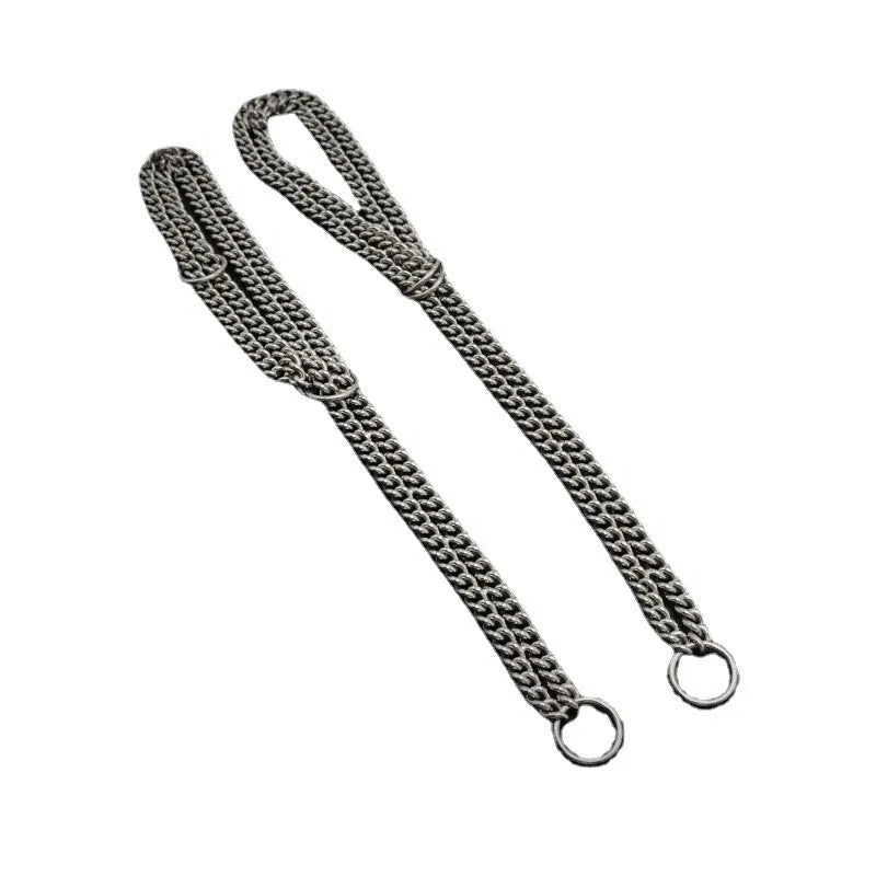 304 stainless steel explosion-proof pet collar in steel colour on plain background showing chain link structure