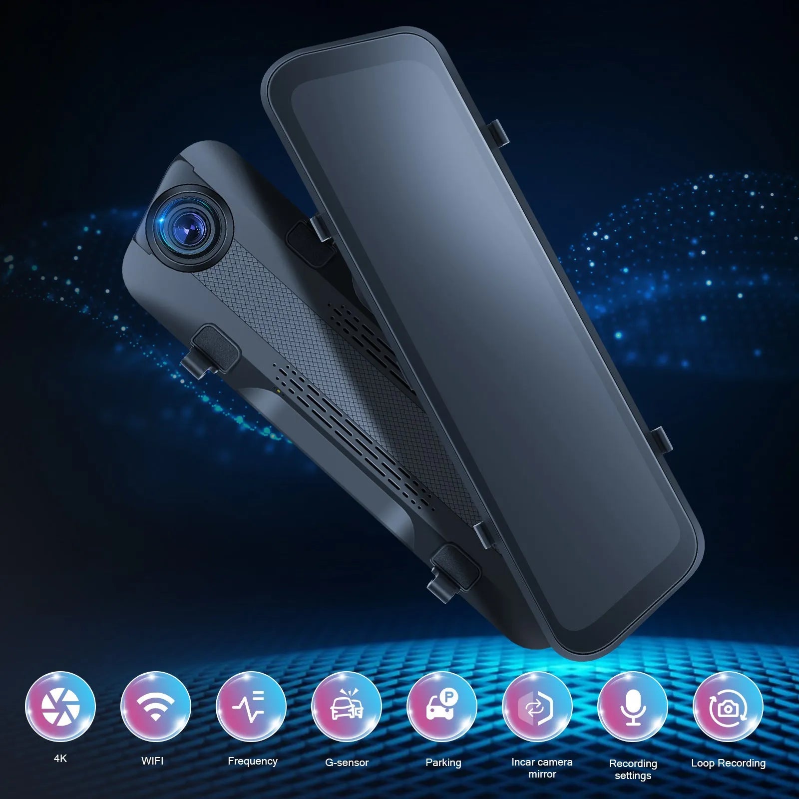 9.66 inch streaming media rear view mirror dash cam with dual cameras and touch screen display