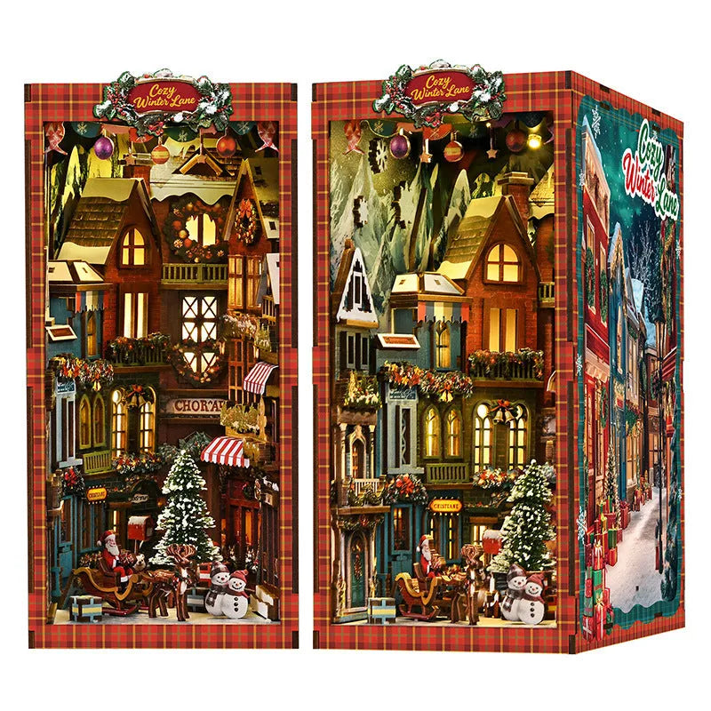 Wooden 3D bookend model kit in Cabin colour, handmade assembly toy house for ages 7-14 and all ages