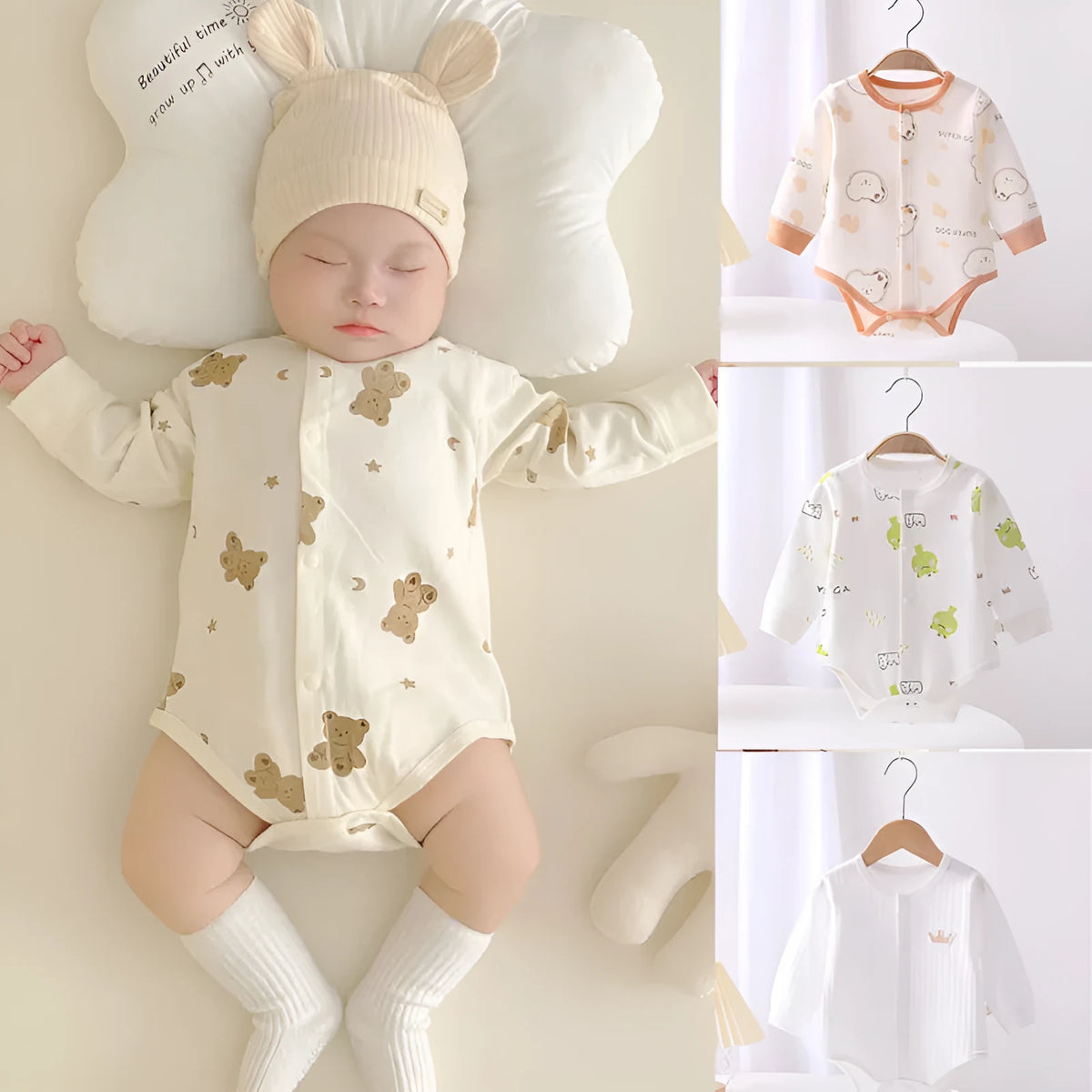 Newborn jumpsuit in thin corduroy, sleeveless triangle style, XINGX sheep or bear design, sizes 59cm to 90cm