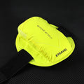 Black reflective running arm bag with adjustable strap, shown holding a smartphone, for outdoor sports safety.