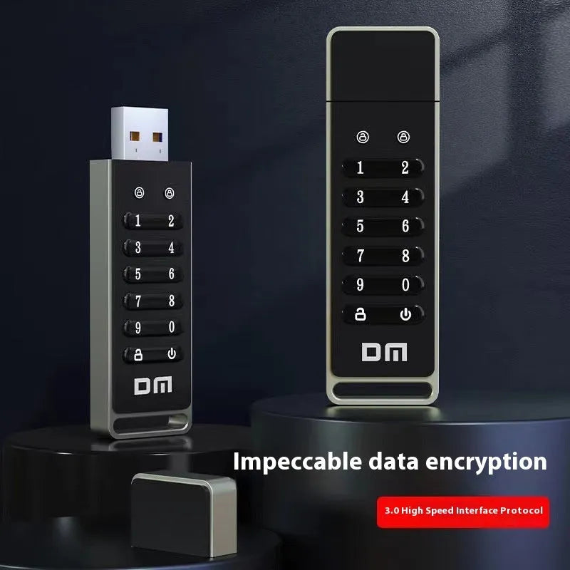Metal USB flash drive with fingerprint scanner and 64GB storage capacity