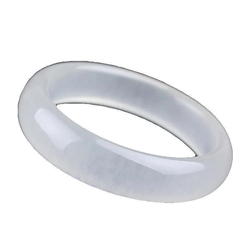 Gao Bing Jade ice-like white moonlight bracelet in flat rod and round rod styles on a neutral background.
