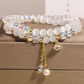 New Chinese style opal double ring bracelet for women with gold-plated cat eye crystal and zircon flower
