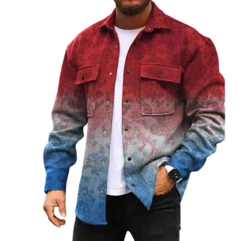 Men's long sleeve corduroy shirt in loose fit with front pocket, colour C924-8, for autumn winter casual wear
