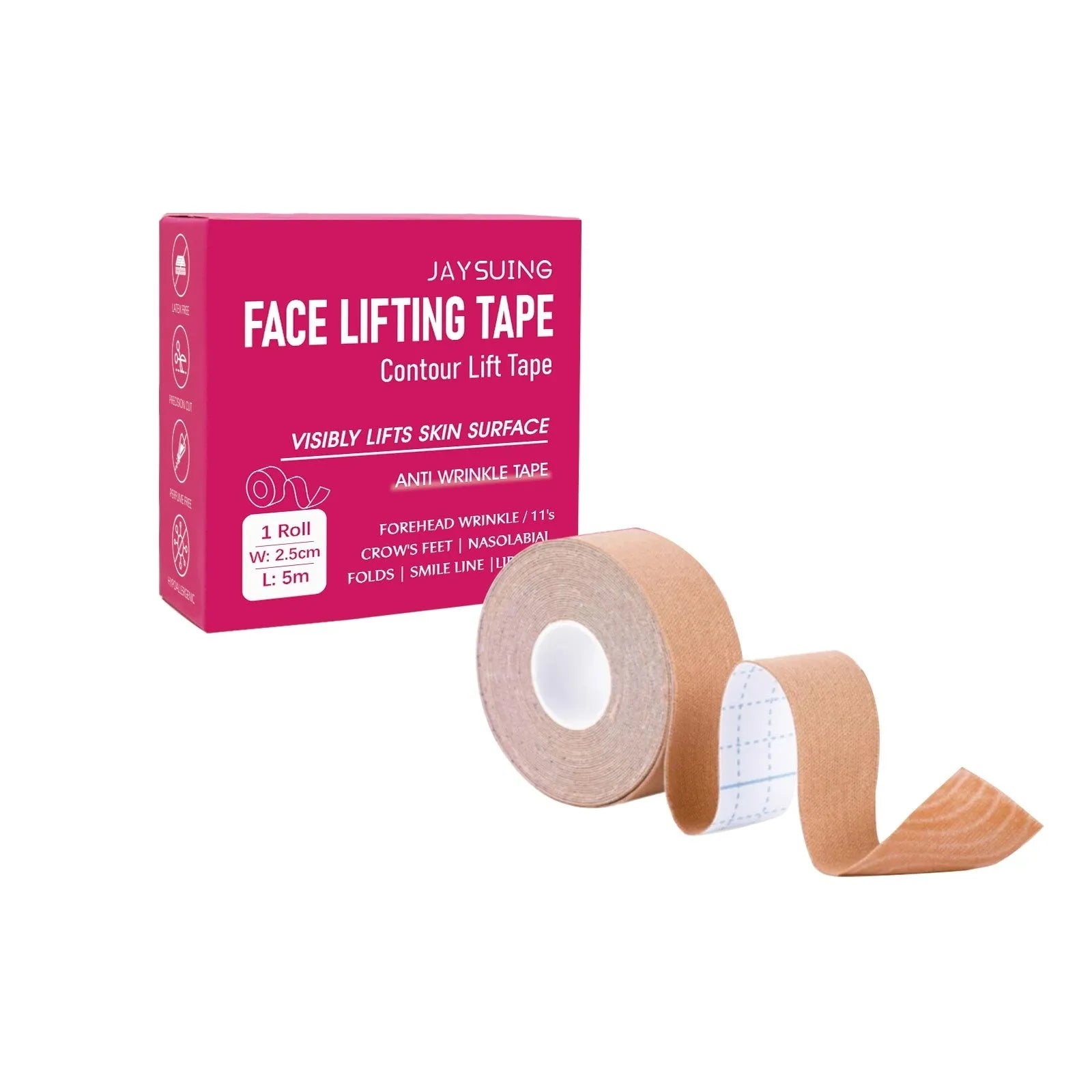 Roll of facial anti-wrinkle lifting tape with hyaluronic acid and vitamin E for skin firming