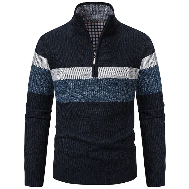 Stand-collar warm knitted sweater pullover in 5029 purplish blue for plus size women