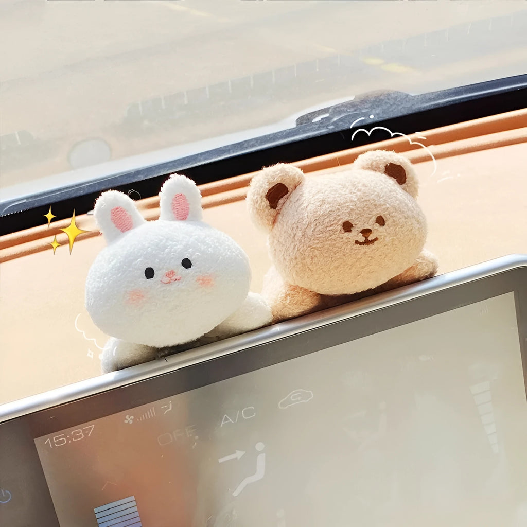 Fabric plush doll car console decoration in bear or rabbit cartoon designs