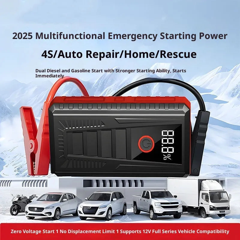 Car jump starter 1000A peak 14.8V emergency power supply with ordinary clip and storage bag, 15.7cm x 8.1cm x 3.6cm