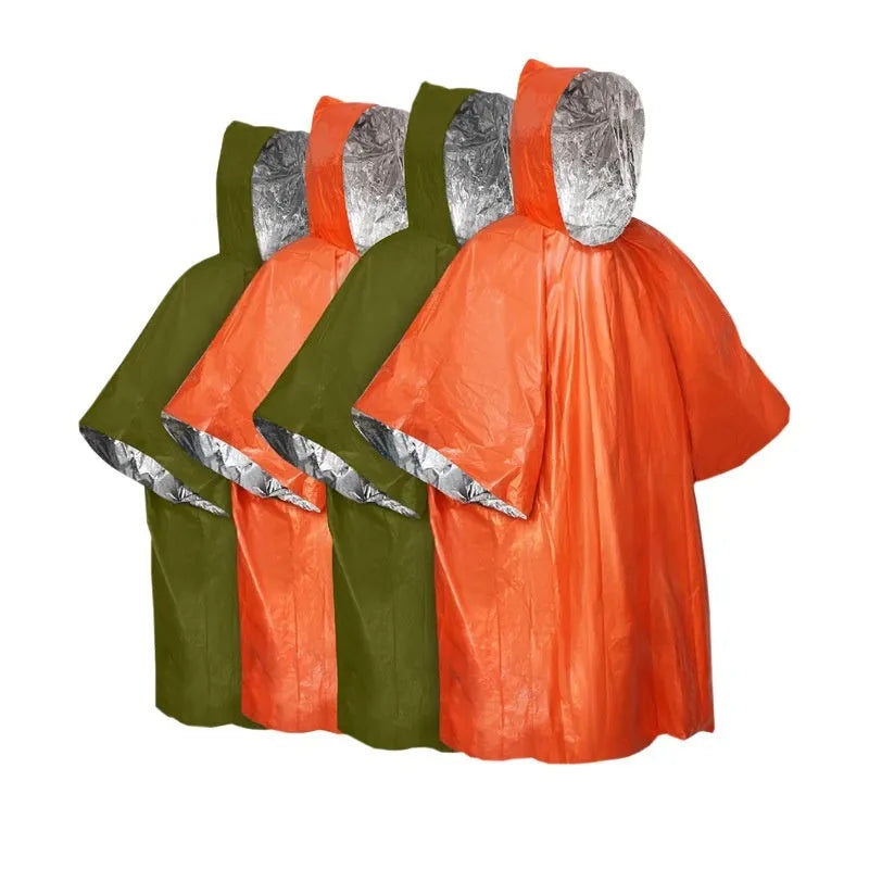 Orange Marathon Wild multifunctional raincoat laid flat, showing its one-size 100x130cm dimensions.