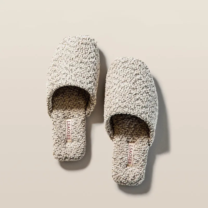Fleece-lined thermal cotton indoor slippers with artificial velboa lining and non-slip beef tendon sole