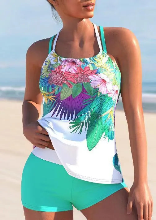 Women's floral swimsuit with large flower pattern and chest padding in purple-red colour