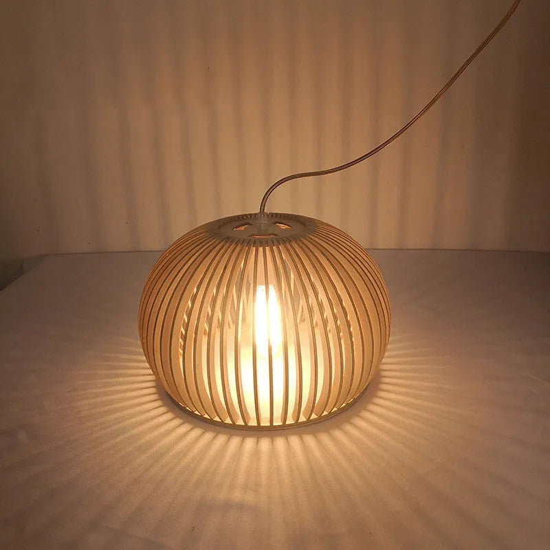Nordic wooden half-round pumpkin chandelier 33cm diameter with adjustable suspension line