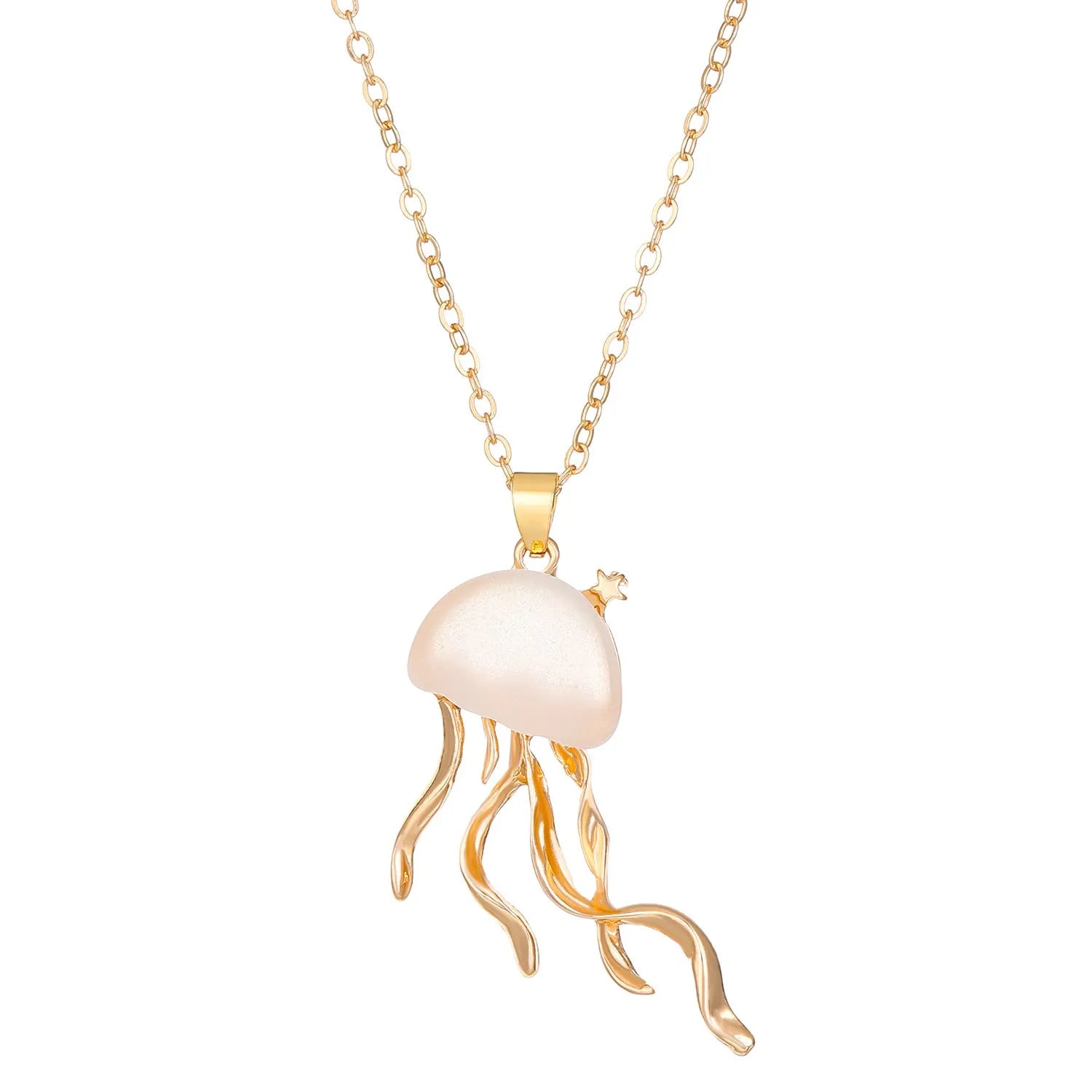Alloy jellyfish tassel necklace for women with electroplating finish, 5 colour options, includes earrings