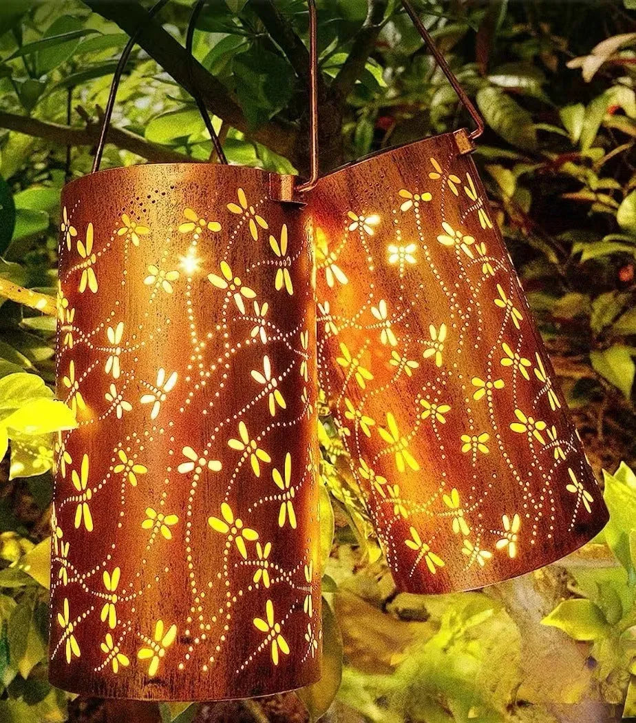 Solar-powered iron hanging ceiling lamp for outdoor courtyards with waterproof IP55 rating