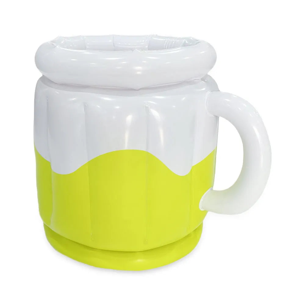 Bright yellow inflatable PVC ice bucket for outdoor beverage chilling