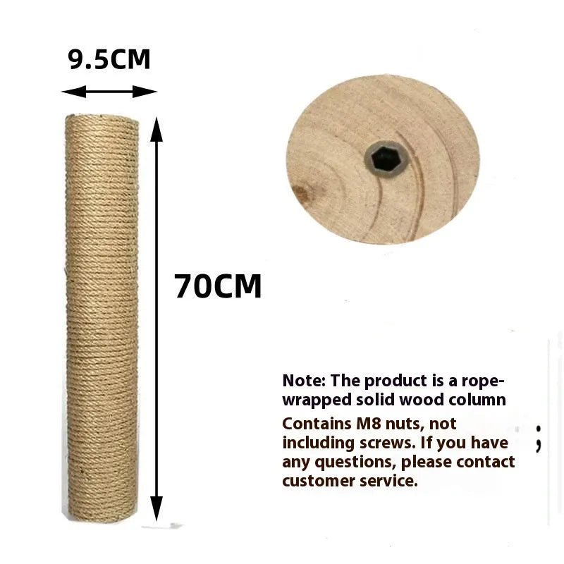 Solid wood cat climbing pillar wrapped in hemp rope for scratching and climbing